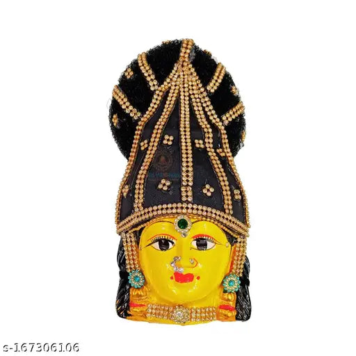 Decorative yellow metal Laxmi Mukhota, 7-inch Indian God Idol