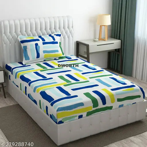 Soft cotton flat single bed sheet set, sky blue with one pillow cover, superfine quality for summer comfort