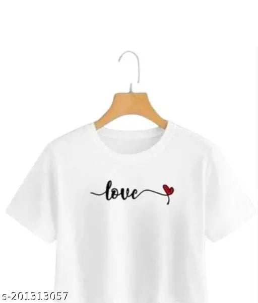 Women's white cotton crop top with half sleeve and printed design, suitable for summer and versatile styles