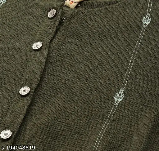 Dark navy woolen kurta with hand block printed detail