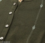 Dark navy woolen kurta with hand block printed detail