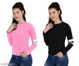 Solid cotton round neck full sleeve T-shirt for women, 100% bio-washed fabric, perfect for casual wear