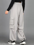 Grey and Black Loose Fit NS Cargo Jogger Pants - Polyester, Solid Net design - 2-pack with sizes 26, 28, 30, 32, 34 (Grey/Black joggers on display)