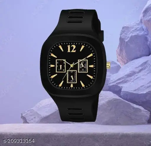 Black silicone sports watch with rectangular dial, displaying a man jumping, new model 2022