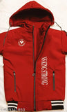 Red jacket with hood, zipper closure