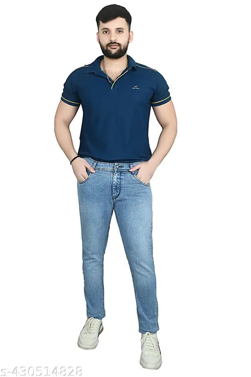 Denim jeans for men, solid pattern, size options: 28, 30, 32, 34, 36 (Waist 28-36, Length & Hip Sizes vary), Indian origin