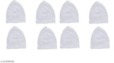 White cotton prayer cap set (pack of 8), comfortable for daily use or special occasions like Ramadan, Eid, Haj, Umrah. Made in India