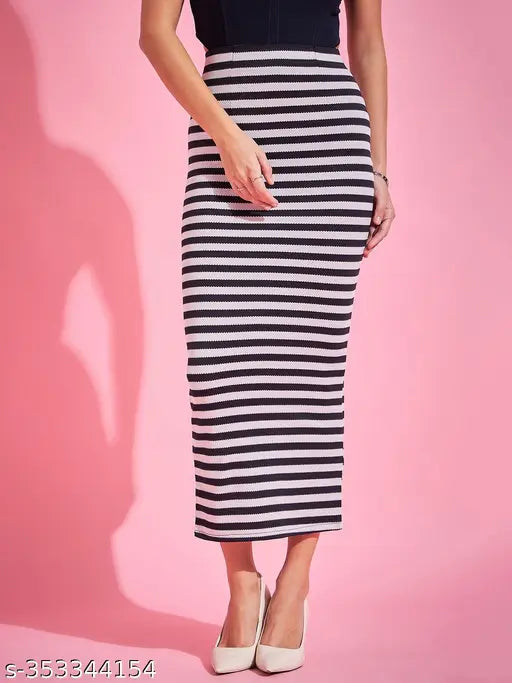 Striped pencil skirt, ankle length