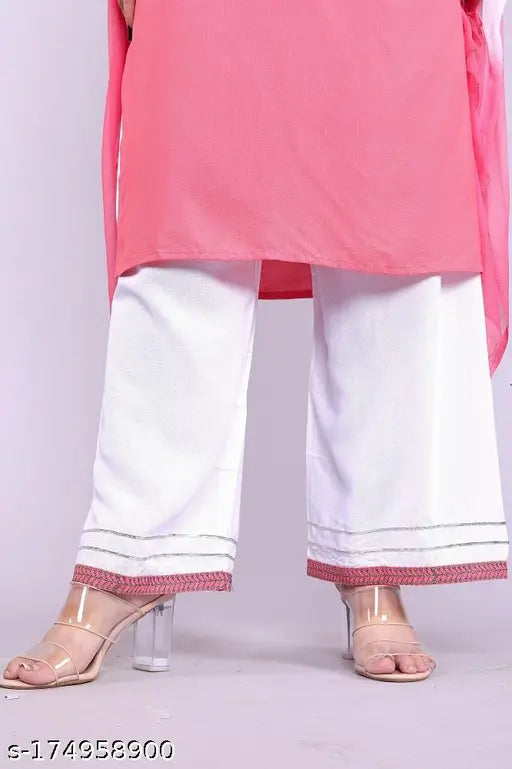 Embroidered rayon kurti, palazzo, and dupatta set in chiffon sleeves, India-origin ethnic fashion for women