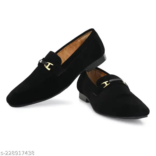 Black velvet slip-on loafers for men and boys, stylish and comfortable casual shoes