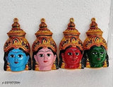 High-quality Metal Ashtalakshmi Devi Face Set, 8 pieces each 6.5" tall - Hindu goddess idols for prosperity, origin India