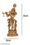 Metal Lord Krishna idol, ornate decorative piece for homes/offices, 6cmx10cmx22cm, Indian-made, golden plated