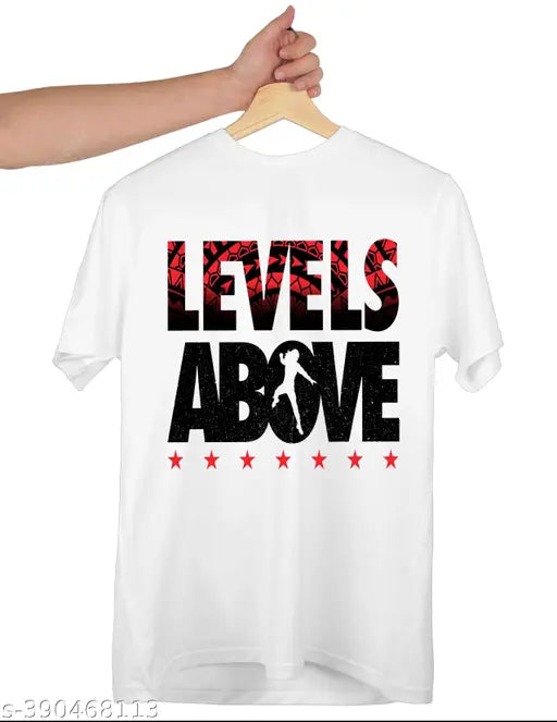 Level Above Roman Reign white polyester t-shirt, short sleeves, printed net design for men, size M
