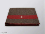 Brown and white wool Swiss Army blanket with red stripes and cross, ideal for emergencies or home decor