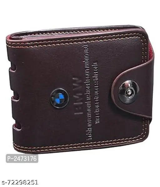 Genuine brown leatherette BMW wallet, 2 compartments, 6 card slots, magnets & button closure, men's accessory
