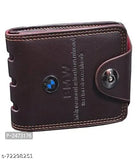 Genuine brown leatherette BMW wallet, 2 compartments, 6 card slots, magnets & button closure, men's accessory