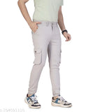 Cream cotton blend cargo joggers for men, solid design by Vinayak Enterprise, size 36 (waist 38in, length 40in), Made in India