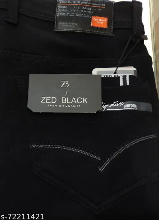 Black denim men's jeans, Zed Black premium quality full stretch, size 28(waist 28in, length 41in), made in India