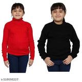 Red & Black Wool Turtlenecks for Girls - Full Sleeves, Warm, High Neck, Pack of 2