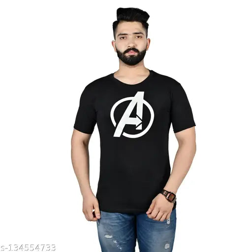 Black Avengers printed cotton round neck half sleeve men's t-shirt, stylish fashion wear with short sleeves