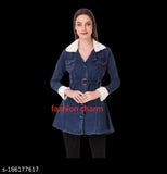 Denim fur coat, XS (32in bust, 32in length), warm, winter partywear, Indian origin