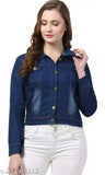 Denim women's XXL winter jacket by A K Garments, solid color and long sleeves for cold weather wear