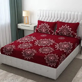 White botanical-print superfine cotton king size bedsheet with elastic and 2 pillow covers, ideal for summer