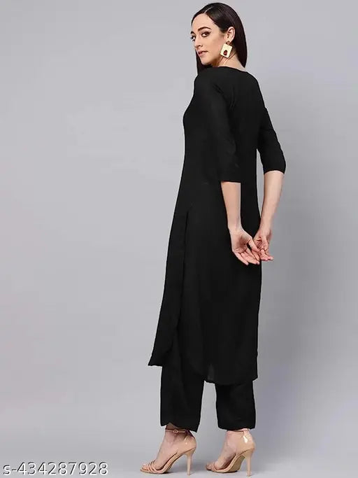 Rayon kurta with palazzos set - solid net, three-quarter sleeves, pack of 2, Indian ethnic wear for women