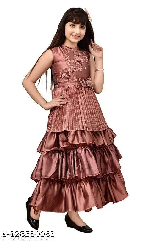 Dusty pink pleated silk party gown for girls, high-quality and trendy dress for special occasions
