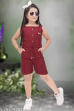 Young girl in maroon romper with sunglasses, posing