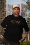 Men's Parampurush black printed cotton blend T-shirt, short sleeves, oversized fit