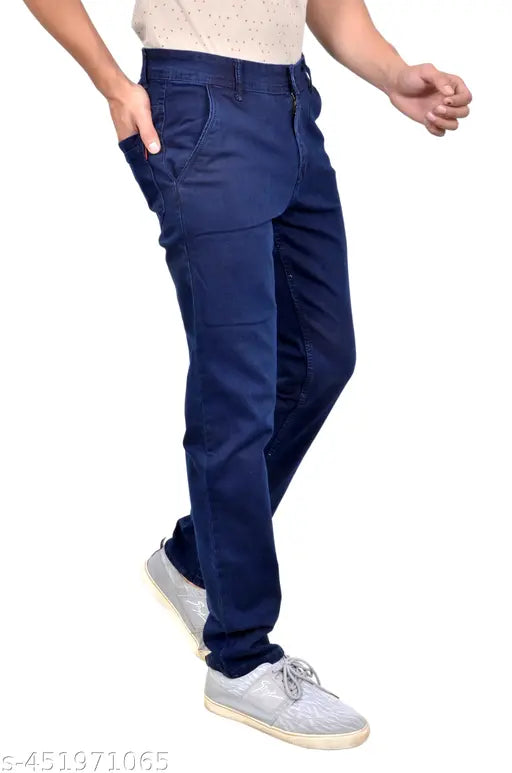 Latest men's dark blue jeans with rolled cuffs and stitched pockets