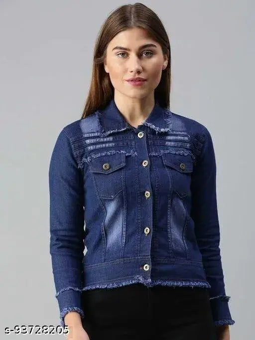Denim top jeans long, solid-colored, long sleeve denim, size S-XL, made in India on fitting mannequin