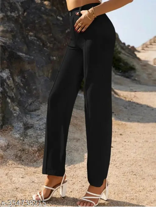 Black bell bottom women trousers, stylish trendy fashion
