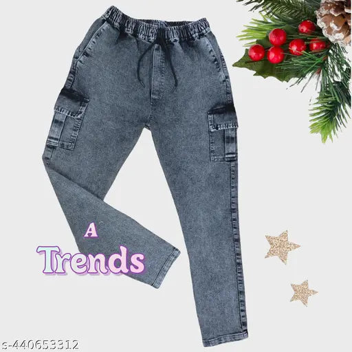 Black jogger jeans with elastic waistband, trendy style, men's or boys' fashionable clothing by A Trends