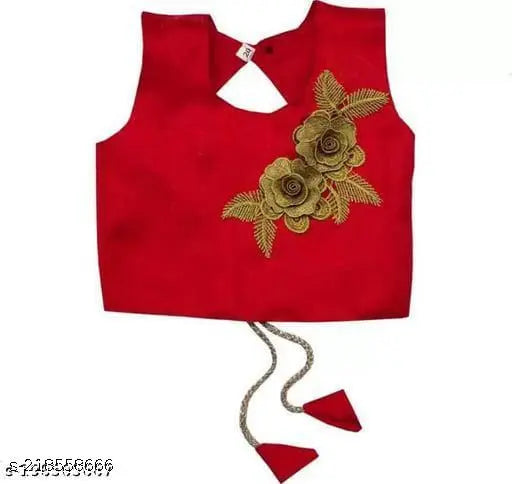 Embroidered satin-sleeveless girls' lehenga set with net dupatta, floral pattern, Indian cultural wear