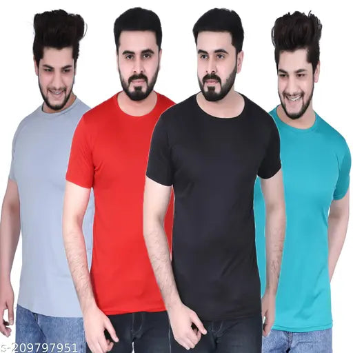 Regular men's solid nylon t-shirt combo (4 pcs), M, L, XL for versatile style and comfort