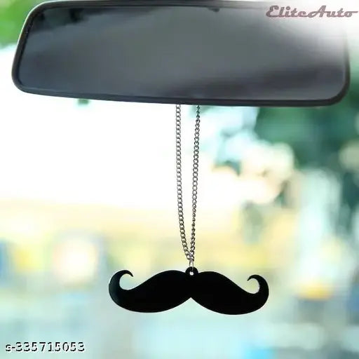 Black EliteAuto Premium Laser-Cut Moustache Rearview Mirror Ornament, adjustable metal ball chain for car art, universal fit