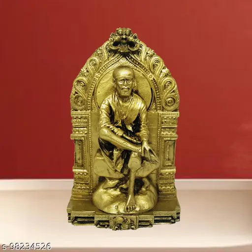 Golden antique finish Saibaba idol statue (8cmx4cmx14cm), Indian poly resin God decor