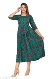 Blue viscose rayon anarkali kurti for women, three-quarter sleeves, self-design