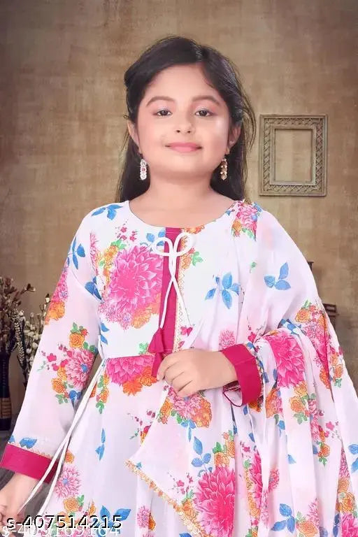 Printed georgette gown for girls, long sleeves, size 9-10 years, India origin