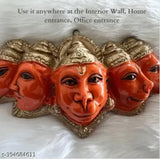 Orange resin Panchmukhi Hanuman Ji Murti statue for home decor, protection from evil eye, 17 cm wide