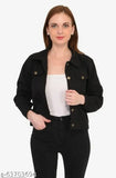 Black cotton blend jacket for women, solid pattern with long sleeves
