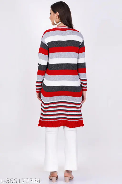 Women's woolen winter wear kurta with striped hem and regular sleeves