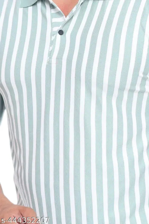 Mens striped lycra polo neck tshirt in regular fit, cotton blend. Soft, contemporary, and sophisticated menswear for casual and evening wear