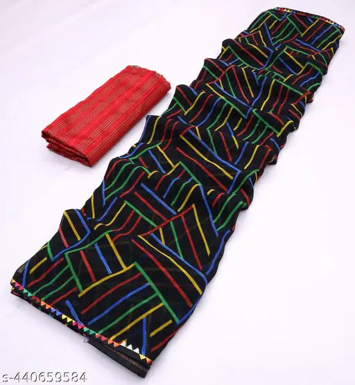 Colorful striped georgette saree for women