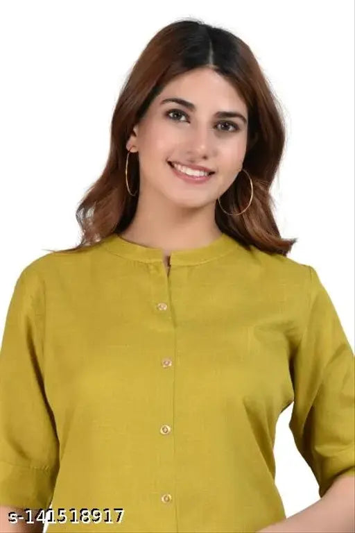 Yellow kameez with short sleeves, embroidered neckline, casual fit