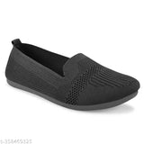 Black synthetic slip-on bellies for women - comfort lightweight ballerinas in india (size options: IND-4, IND-5, IND-6, IND-7, IND-8)
