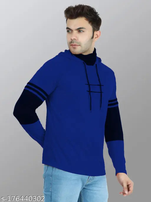 Trending men's colorblock polycotton T-shirt, full sleeves and hooded neck, moisture-wicking fabric - perfect for streetwear and partywear