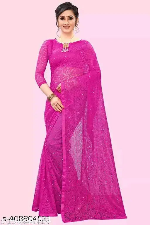 Aegyeyi alluring net saree with matching running blouse, free size, 5.5m length from India